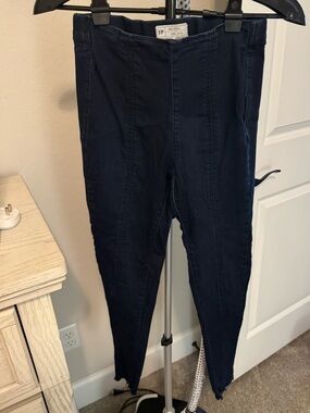 Free People Navy High-Rise Seam-Detail Jeggings